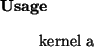 \begin{usage}
kernel~a
\end{usage}