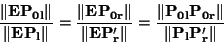 \begin{displaymath}\frac{\Vert\mathbf{EP_{0l}}\Vert}{\Vert\mathbf{EP_l}\Vert}
=...
...{\Vert\mathbf{P_{0l}P_{0r}}\Vert}{\Vert\mathbf{P_lP'_r}\Vert}
\end{displaymath}