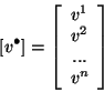 \begin{displaymath}\left[ v_{}^{\bullet }\right] =\left[ \begin{array}{c}
v^{1}\\
v^{2}\\
...\\
v^{n}
\end{array}\right] \end{displaymath}