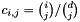 $c_{i,j}= {{i}\choose{j}}/{{d}\choose{j}}$