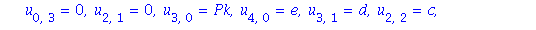 x = 0, y = 0, u[0, 0] = 0, u[1, 0] = 0, u[0, 1] = 0, u[1, 1] = 0, u[2, 0] = 1, u[0, 2] = 1, u[0, 3] = 0, u[2, 1] = 0, u[3, 0] = Pk, u[4, 0] = e, u[3, 1] = d, u[2, 2] = c, u[1, 3] = 12*Pk*S1+3*d, u[0, ...