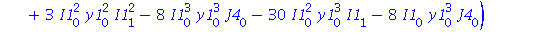 y3[0] = (-1+2*I1[0]^2*y1[0]^2*J4[1]-6*y1[0]^3*I1[1]-I1[0]^6+y1[0]^2*J4[1]+3*y1[0]^4-3*I1[0]^4+3*y1[0]^2*I1[1]^2+5*I1[0]*y1[0]^2*J4[0]*I1[1]+y1[0]^2*J4[0]^2+I1[0]^4*y1[0]^2*J4[0]^2+2*y1[0]^2*J4[0]^2*I1...