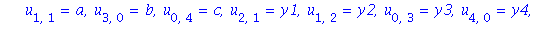 x = 0, y = 0, u[0, 0] = 0, u[1, 0] = 0, u[0, 1] = 0, u[2, 0] = 0, u[0, 2] = 0, u[3, 0] = 0, u[1, 1] = a, u[3, 0] = b, u[0, 4] = c, u[2, 1] = y1, u[1, 2] = y2, u[0, 3] = y3, u[4, 0] = y4, u[3, 1] = y5,...