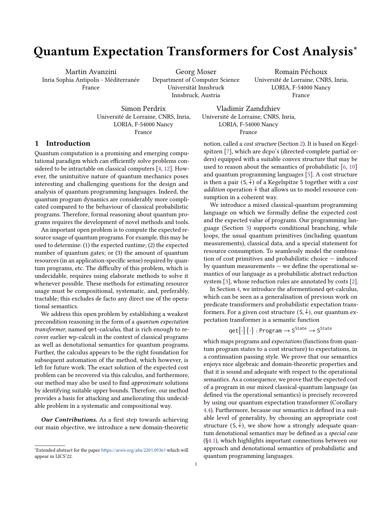 Quantum Expectation Transformers for Cost Analysis