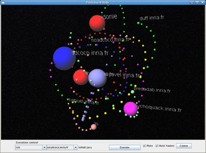 NBody screenshot, with the application GUI and Java3D installed
