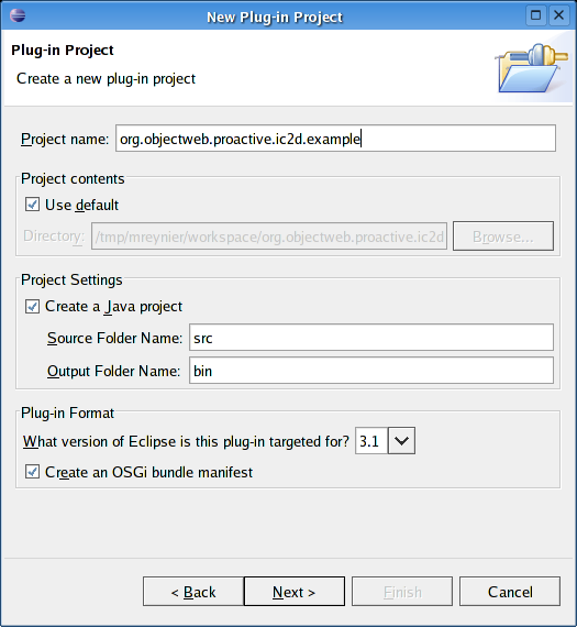 Specify name and plug-in structure