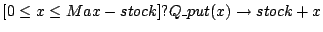 $ [0 \leq x \leq Max - stock]?Q\_put(x) \to stock+x$