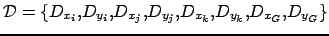 $ \mathcal{D}= \{ D_{x_i}, D_{y_i}, D_{x_j}, D_{y_j}, D_{x_k}, D_{y_k}, D_{x_G}, D_{y_G} \}$