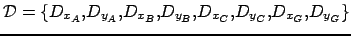 $ \mathcal{D} = \{ D_{x_A}, D_{y_A}, D_{x_B}, D_{y_B}, D_{x_C}, D_{y_C}, D_{x_G}, D_{y_G} \}$