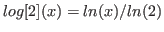 $log[2](x)=ln(x)/ln(2)$