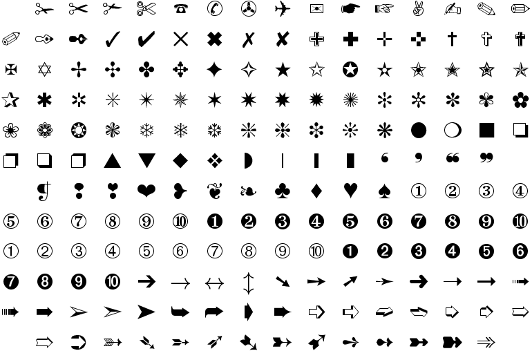 Zapf Dingbats characters