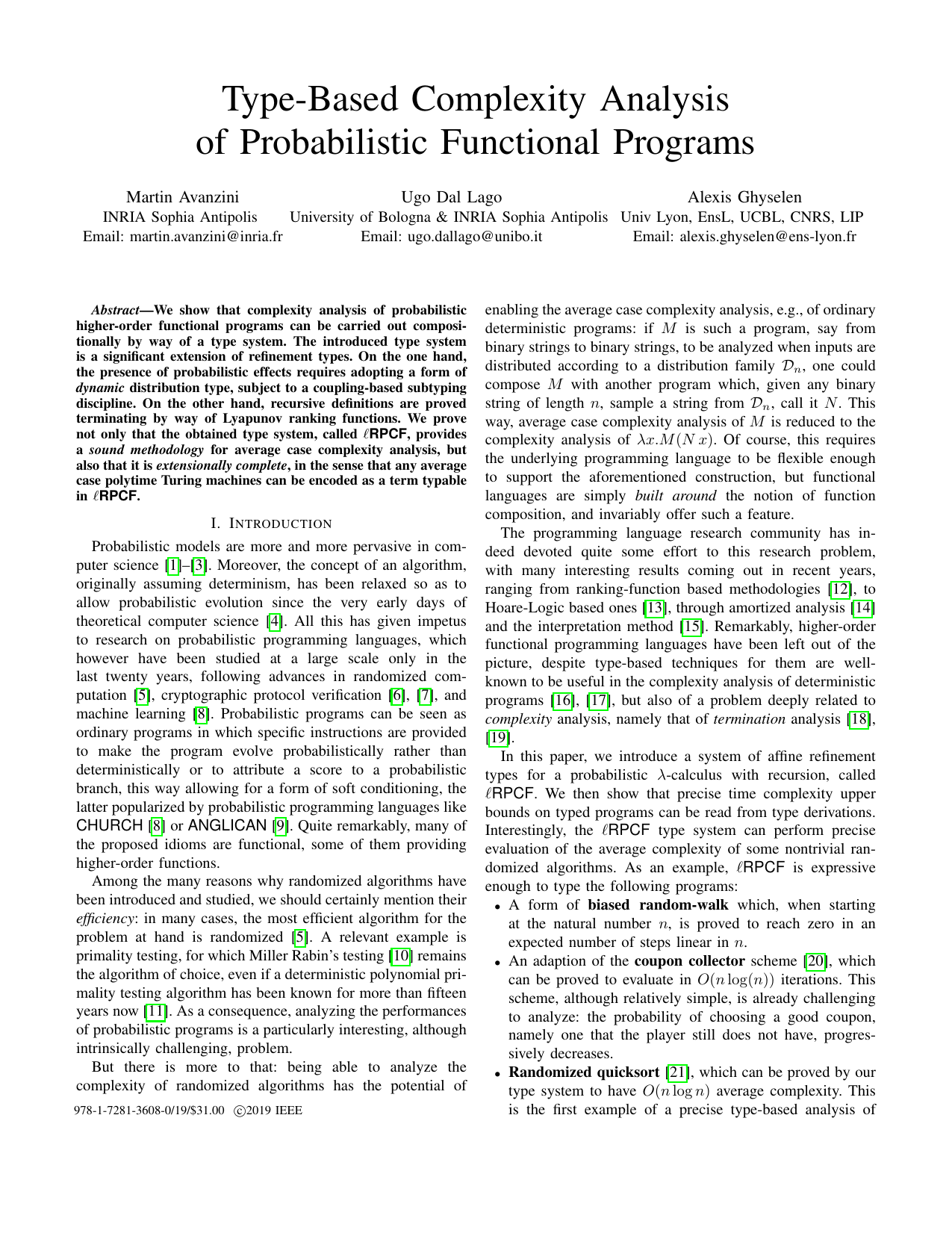 Type-Based Complexity Analysis of Probabilistic Functional Programs